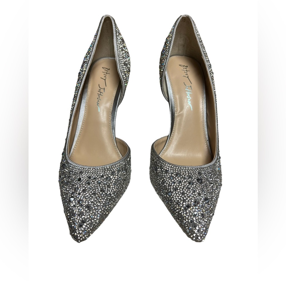 Betsey Johnson Silver Crystal Pointed D'Orsay Heels